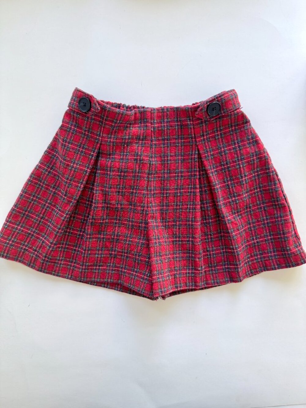 Girls Red Tartan Plaid Pleated Shorts Sz 3-4 Years Tweed Holiday Fall Skort